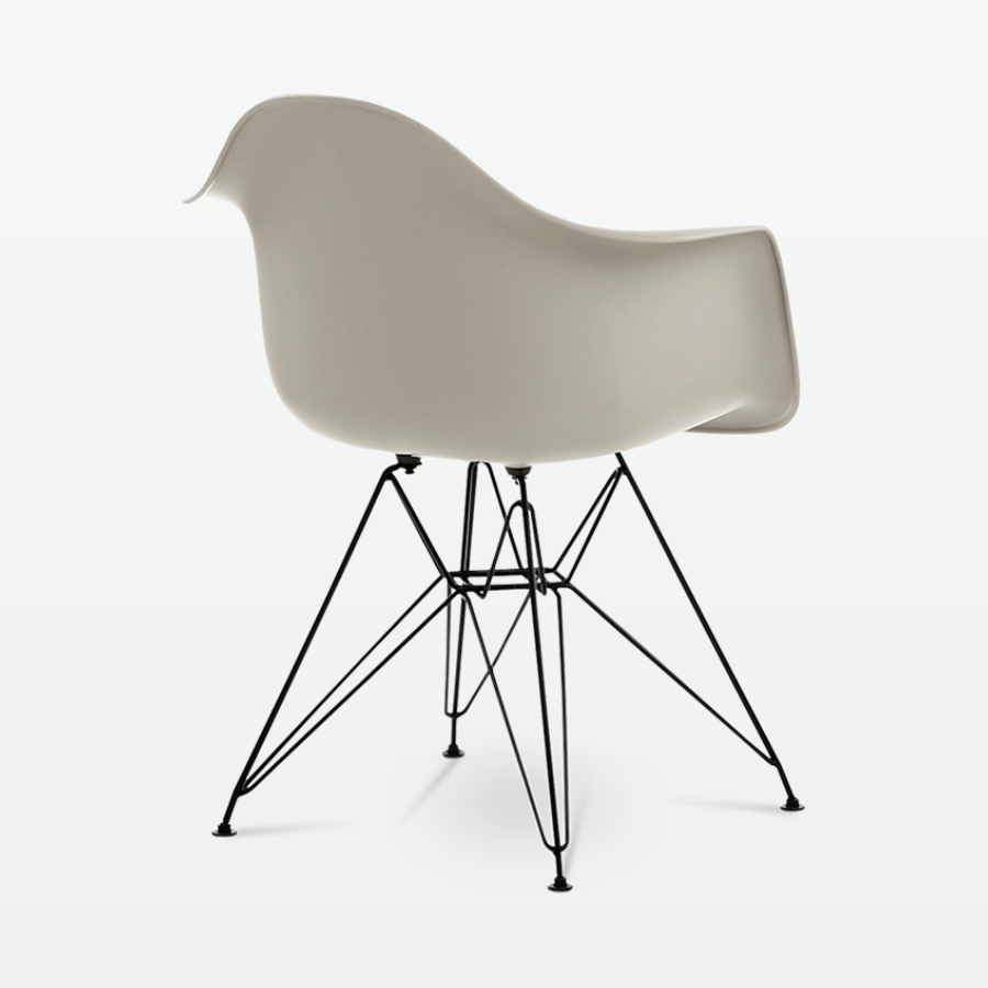 Designer Plastic Dining Armchair in Beige & Black Metal Legs - back angle