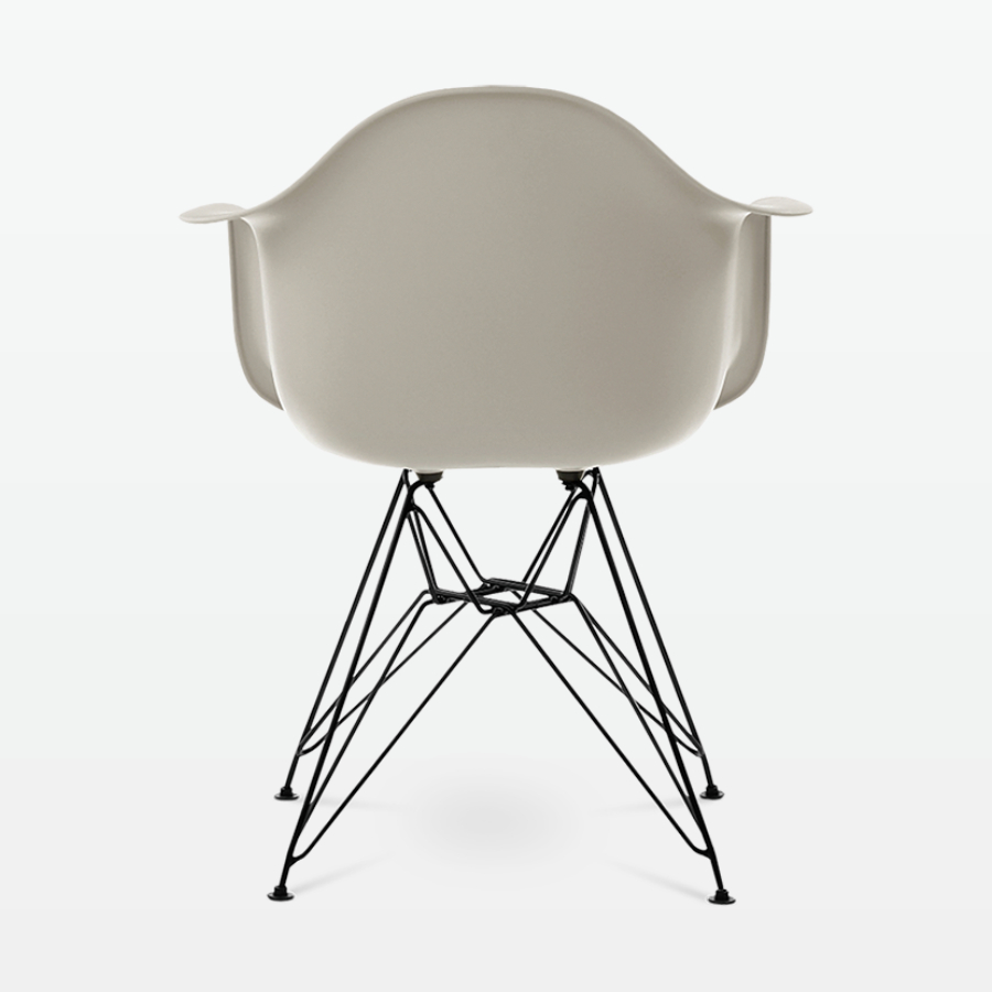 Designer Plastic Dining Armchair in Beige & Black Metal Legs - back