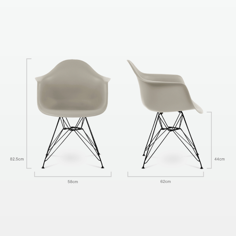 Designer Plastic Dining Armchair in Beige & Black Metal Legs - dimensions