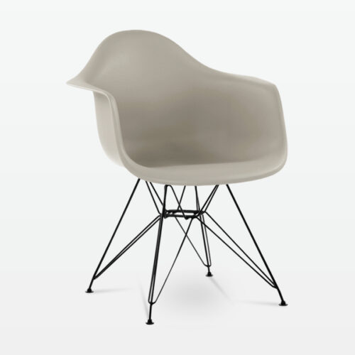 Designer Plastic Dining Armchair in Beige & Black Metal Legs - front angle