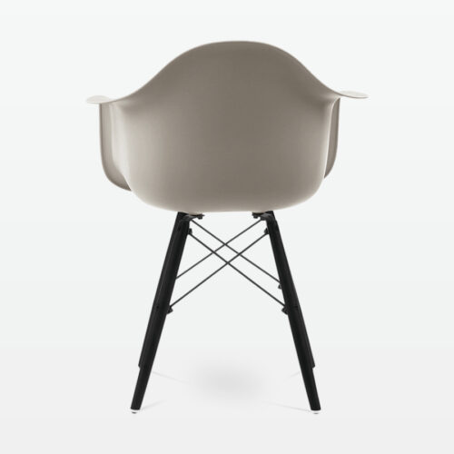 Designer Plastic Dining Armchair in Beige & Black Wood Legs - back