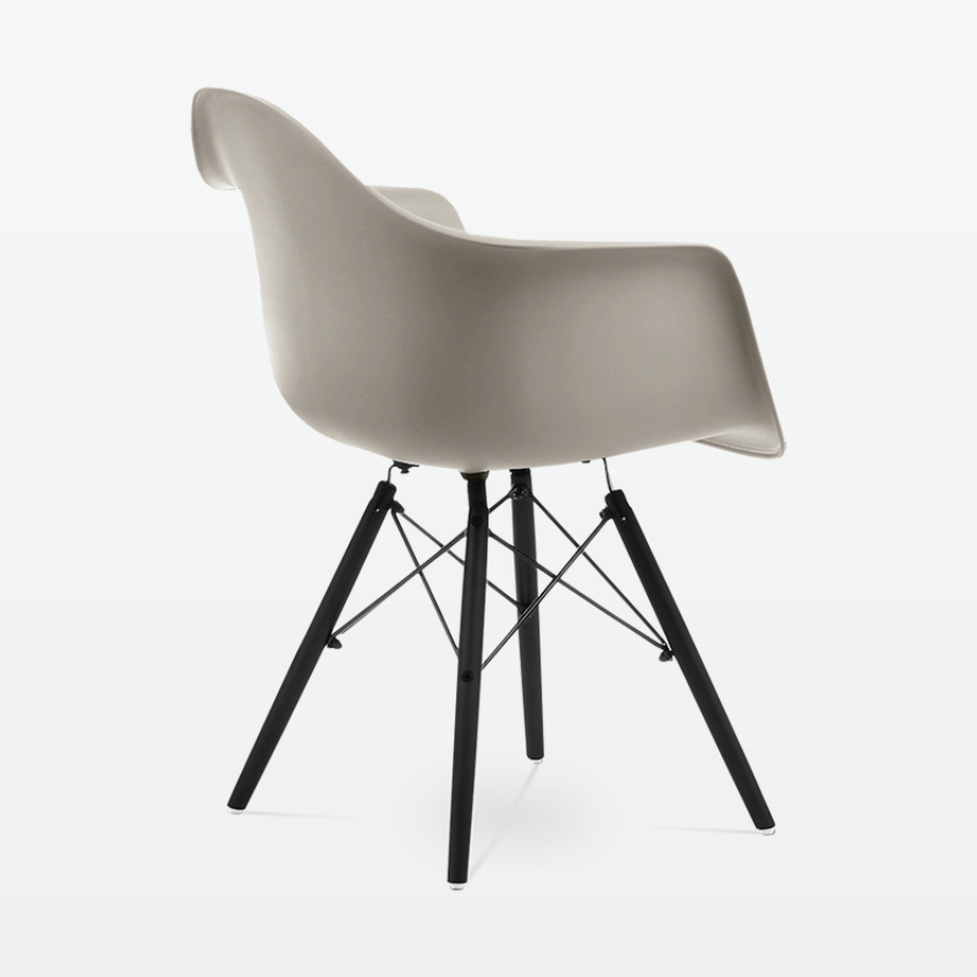 Designer Plastic Dining Armchair in Beige & Black Wood Legs - back angle