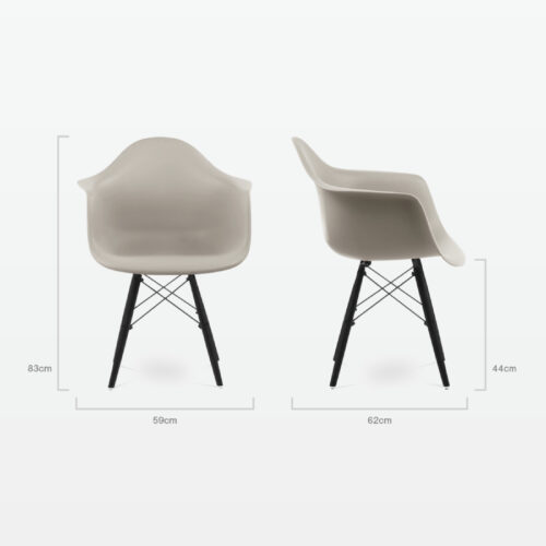 Designer Plastic Dining Armchair in Beige & Black Wood Legs - dimensions