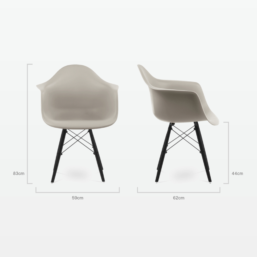 Designer Plastic Dining Armchair in Beige & Black Wood Legs - dimensions