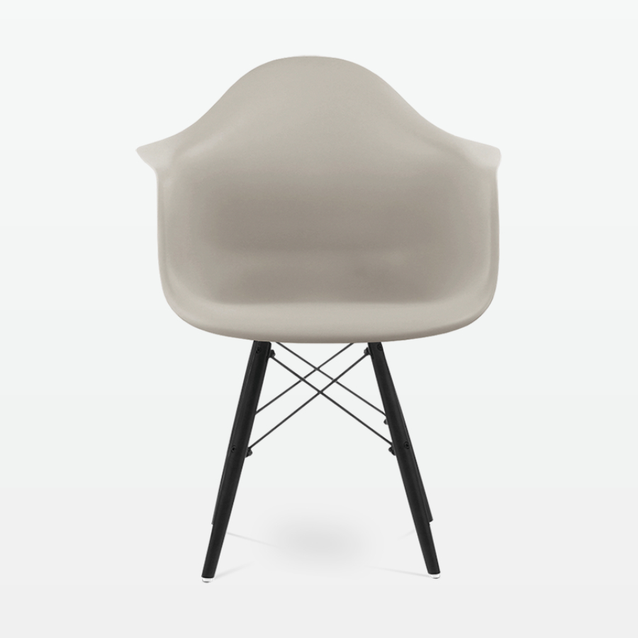 Designer Plastic Dining Armchair in Beige & Black Wood Legs - front
