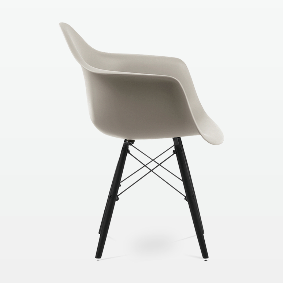 Designer Plastic Dining Armchair in Beige & Black Wood Legs - side
