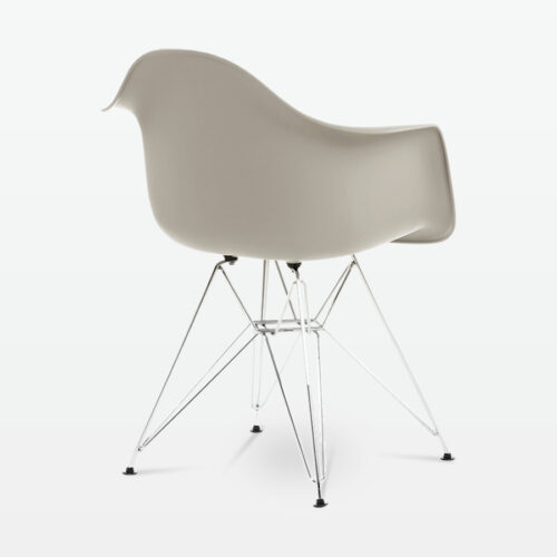 Designer Plastic Dining Armchair in Beige & Chrome Metal Legs - back angle