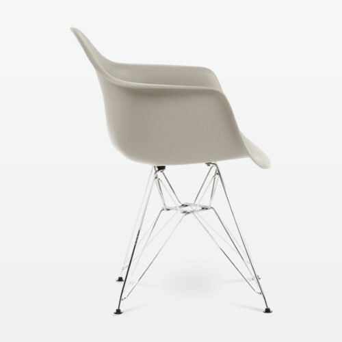 Designer Plastic Dining Armchair in Beige & Chrome Metal Legs - side