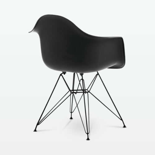 Designer Plastic Dining Armchair in Black & Black Metal Legs - back angle