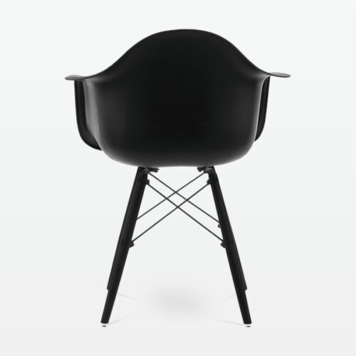 Designer Plastic Dining Armchair in Black & Black Wood Legs - back