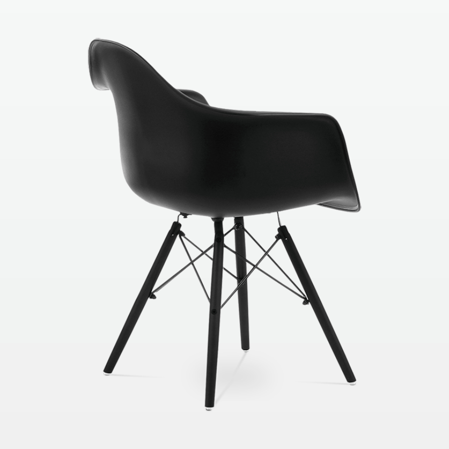 Designer Plastic Dining Armchair in Black & Black Wood Legs - back angle