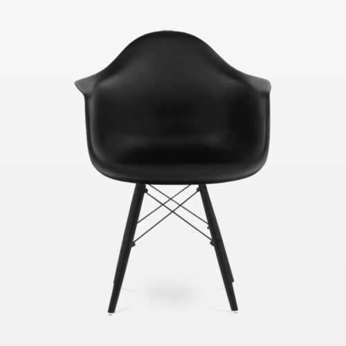 Designer Plastic Dining Armchair in Black & Black Wood Legs - front