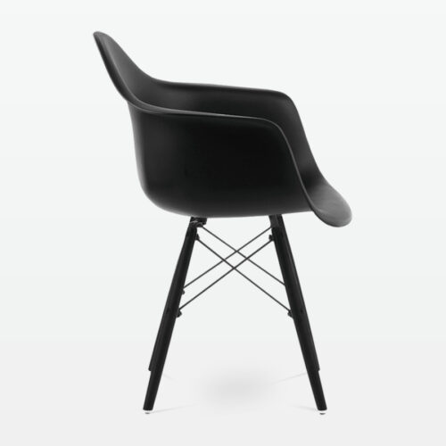 Designer Plastic Dining Armchair in Black & Black Wood Legs - side