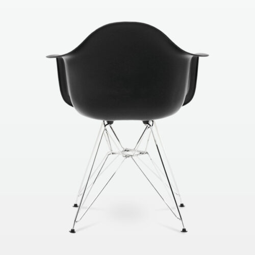 Designer Plastic Dining Armchair in Black & Chrome Metal Legs - back