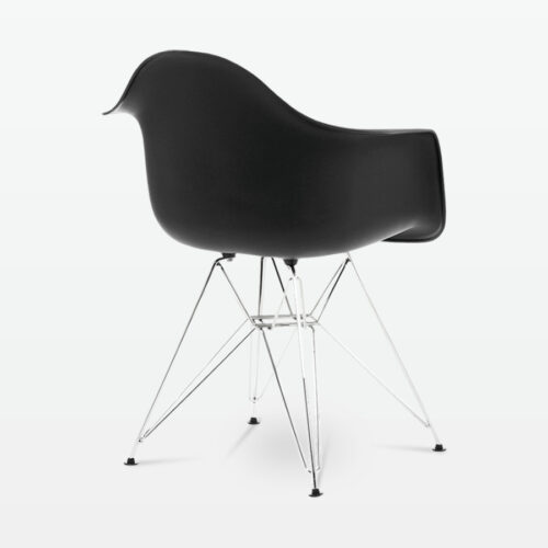 Designer Plastic Dining Armchair in Black & Chrome Metal Legs - back angle