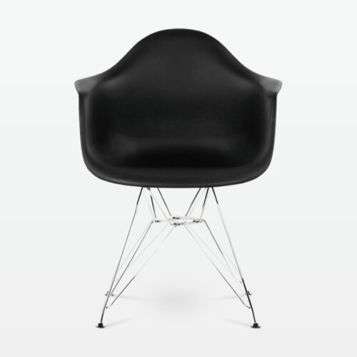 Designer Plastic Dining Armchair in Black & Chrome Metal Legs - front