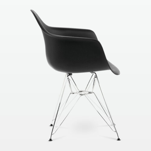 Designer Plastic Dining Armchair in Black & Chrome Metal Legs - side