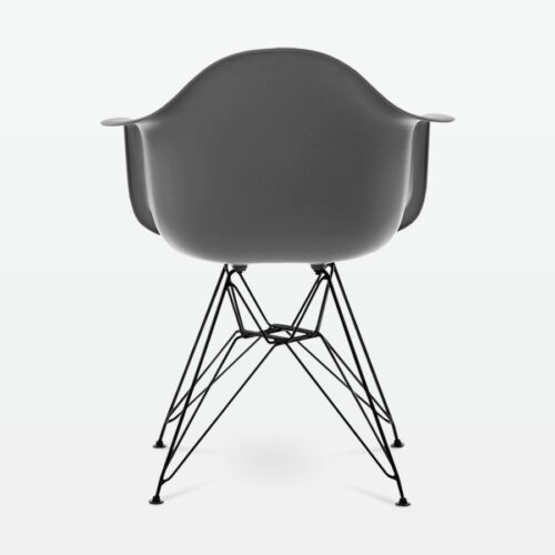 Designer Plastic Dining Armchair in Dark Grey & Black Metal Legs - back