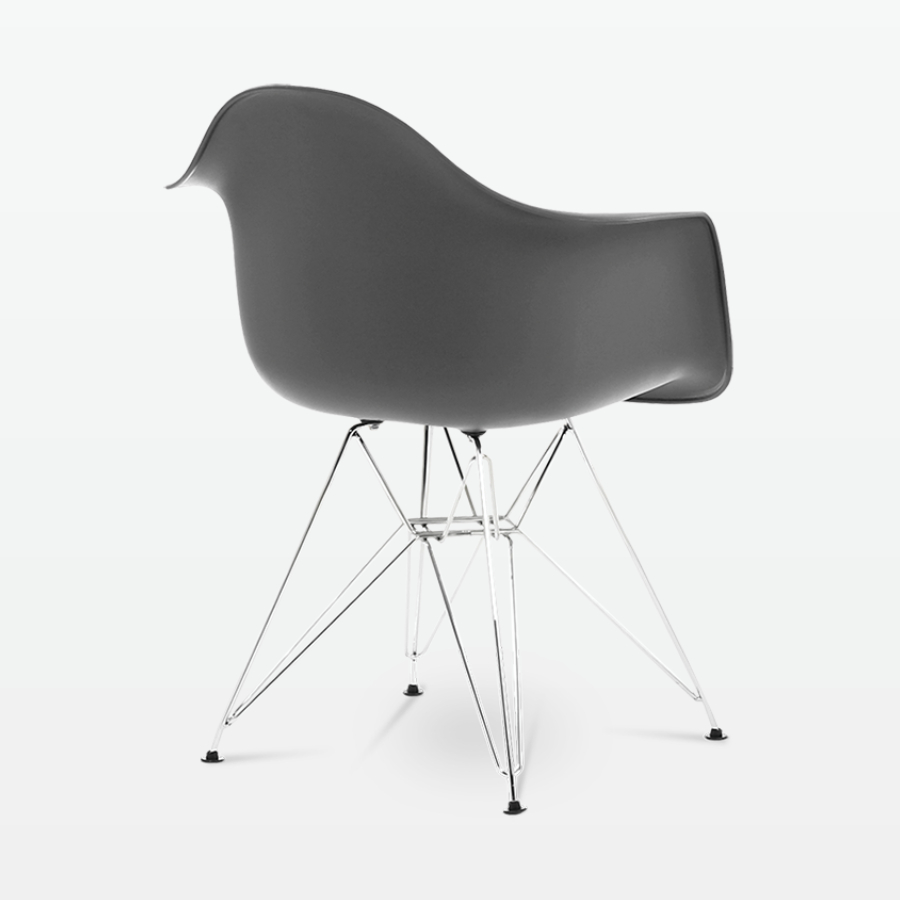Designer Plastic Dining Armchair in Dark Grey & Chrome Metal Legs - back angle