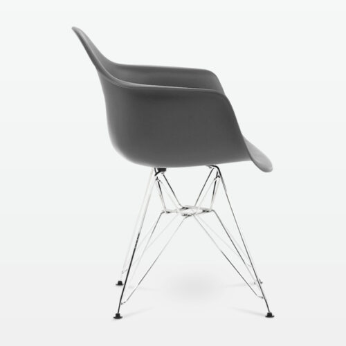 Designer Plastic Dining Armchair in Dark Grey & Chrome Metal Legs - side