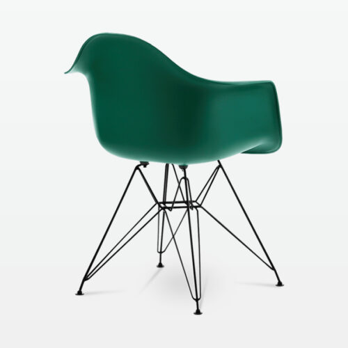 Designer Plastic Dining Armchair in Forest Green & Black Metal Legs - back angle
