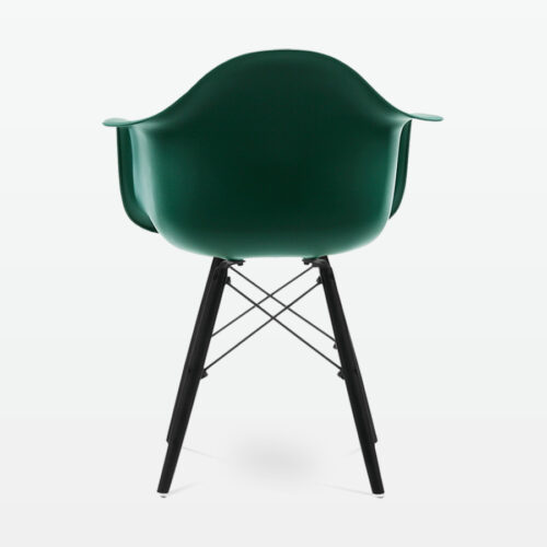 Designer Plastic Dining Armchair in Forest Green & Black Wood Legs - back