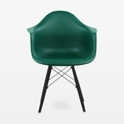 Designer Plastic Dining Armchair in Forest Green & Black Wood Legs - front
