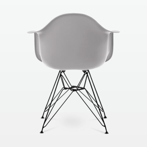 Designer Plastic Dining Armchair in Mid Grey & Black Metal Legs - back