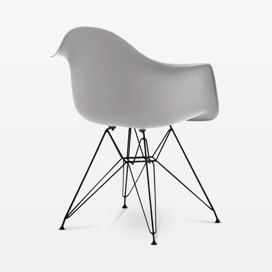 Designer Plastic Dining Armchair in Mid Grey & Black Metal Legs - back angle