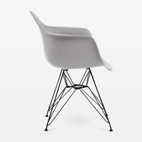 Designer Plastic Dining Armchair in Mid Grey & Black Metal Legs - side