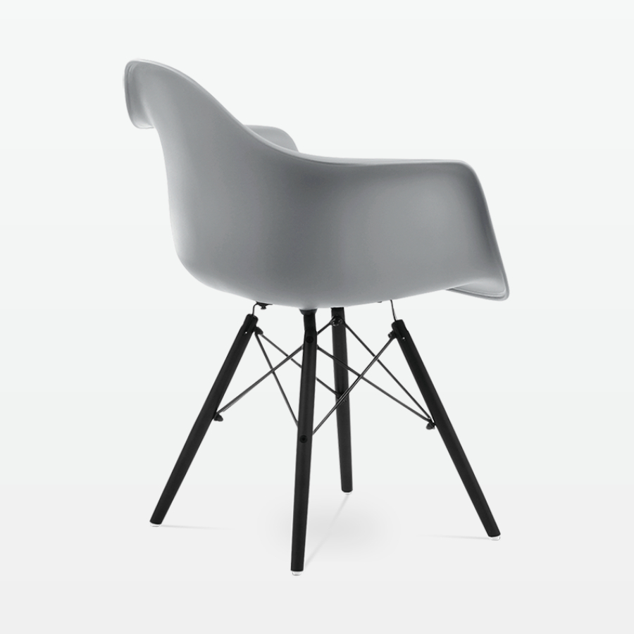 Designer Plastic Dining Armchair in Mid Grey & Black Wood Legs - back angle