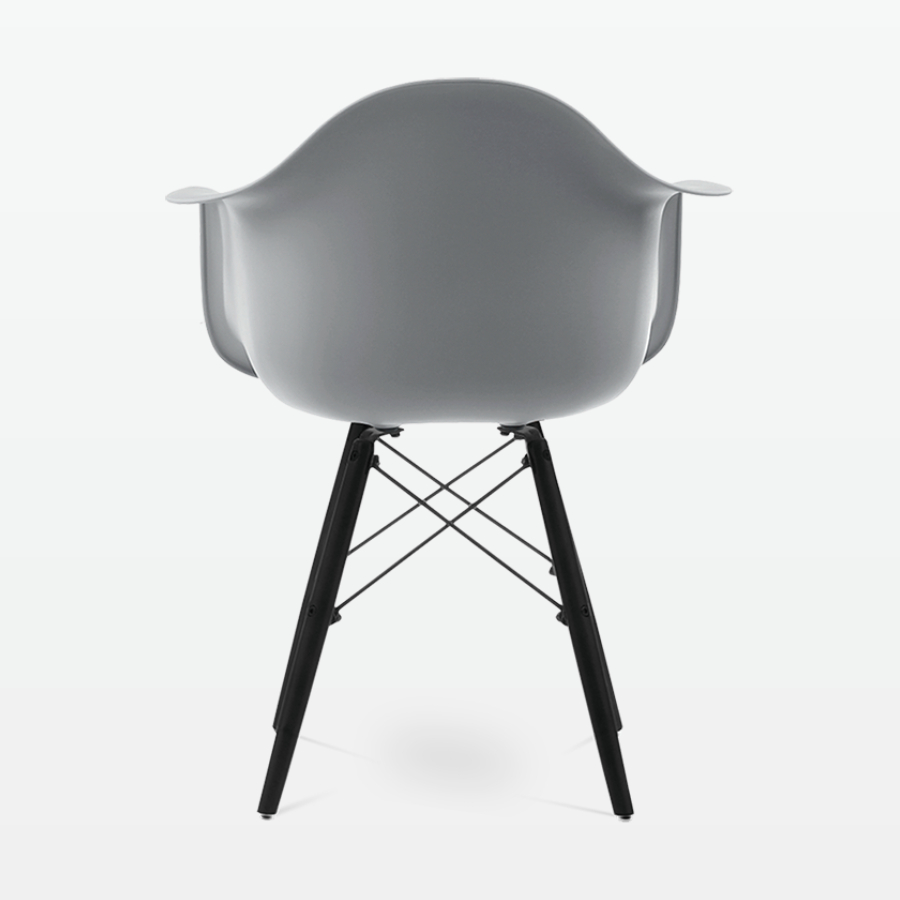 Designer Plastic Dining Armchair in Mid Grey & Black Wood Legs - side