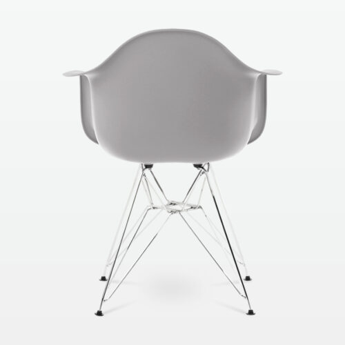 Designer Plastic Dining Armchair in Mid Grey & Chrome Metal Legs - back