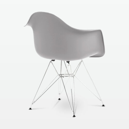 Designer Plastic Dining Armchair in Mid Grey & Chrome Metal Legs - back angle