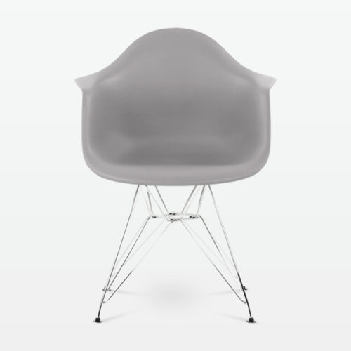 Designer Plastic Dining Armchair in Mid Grey & Chrome Metal Legs - front