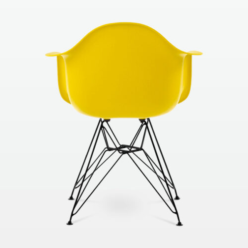Designer Plastic Dining Armchair in Mustard & Black Metal Legs - back
