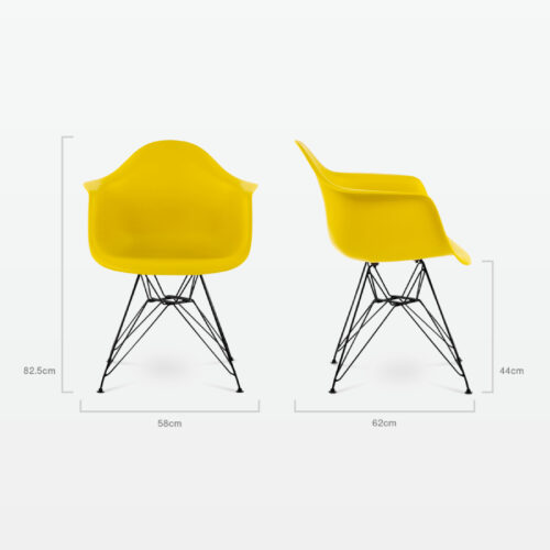 Designer Plastic Dining Armchair in Mustard & Black Metal Legs - dimensions