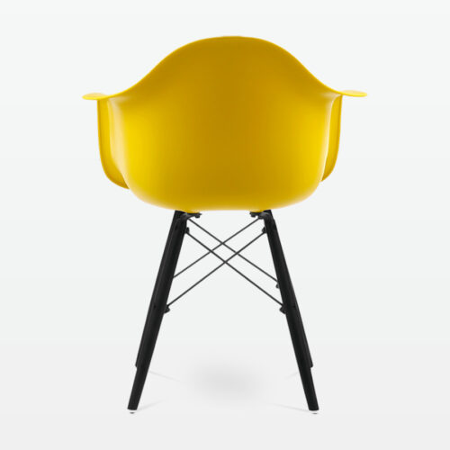Designer Plastic Dining Armchair in Mustard & Black Wood Legs - back