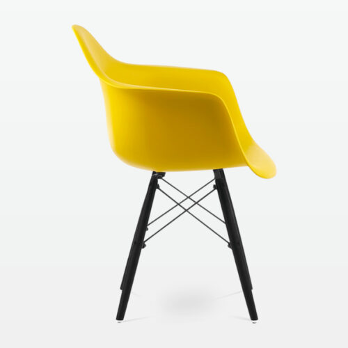 Designer Plastic Dining Armchair in Mustard & Black Wood Legs - side