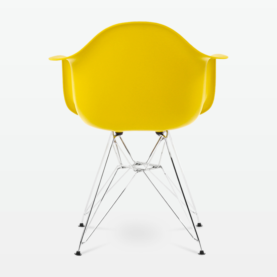 Designer Plastic Dining Armchair in Mustard & Chrome Metal Legs - back