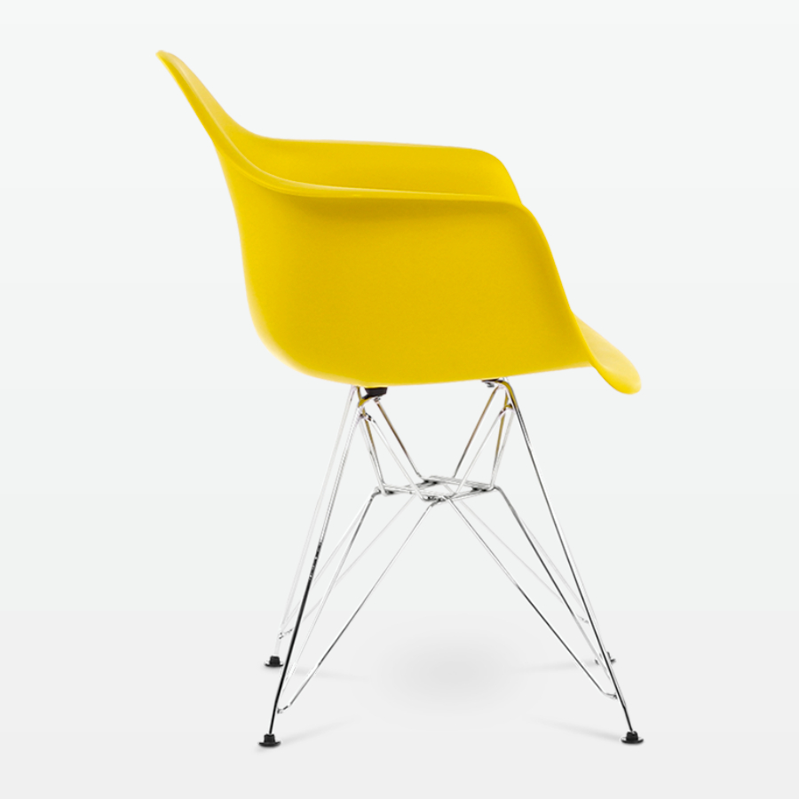 Designer Plastic Dining Armchair in Mustard & Chrome Metal Legs - side