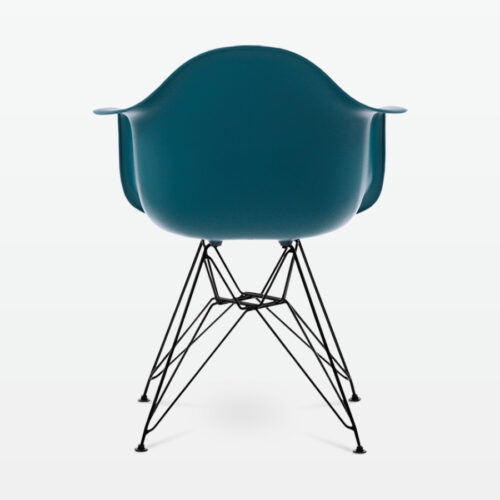 Designer Plastic Dining Armchair in Ocean & Black Metal Legs - back