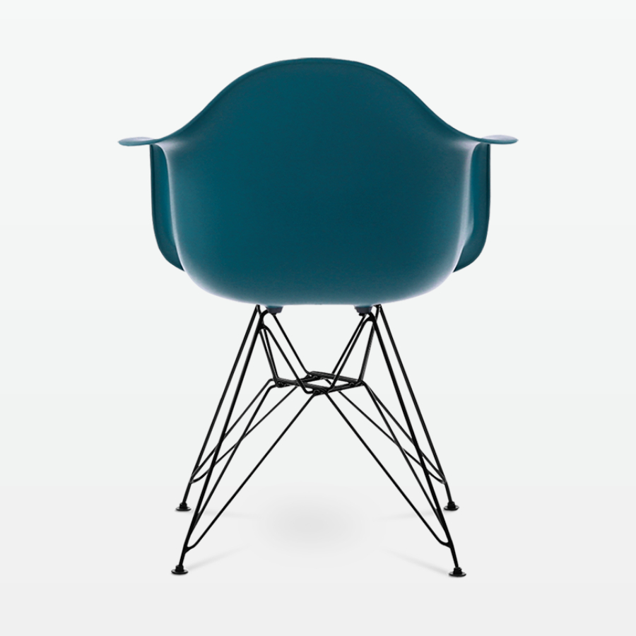 Designer Plastic Dining Armchair in Ocean & Black Metal Legs - back