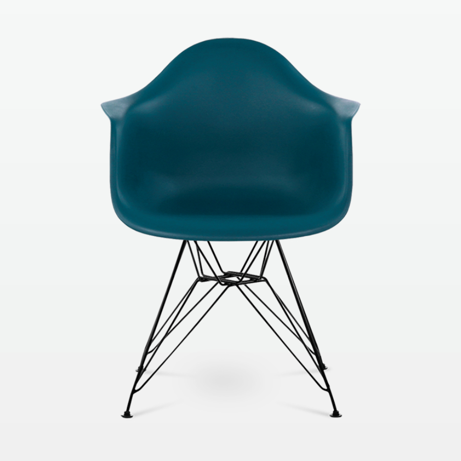 Designer Plastic Dining Armchair in Ocean & Black Metal Legs - front