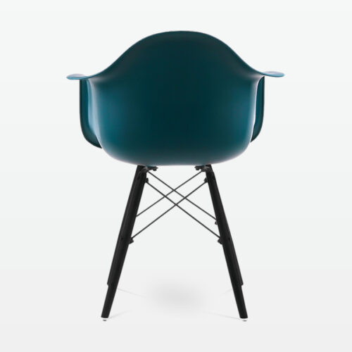 Designer Plastic Dining Armchair in Ocean & Black Wood Legs - back