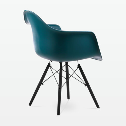 Designer Plastic Dining Armchair in Ocean & Black Wood Legs - back angle