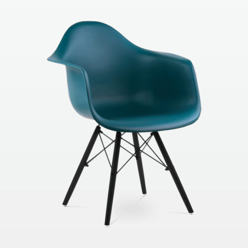 Designer Plastic Dining Armchair in Ocean & Black Wood Legs - front angle