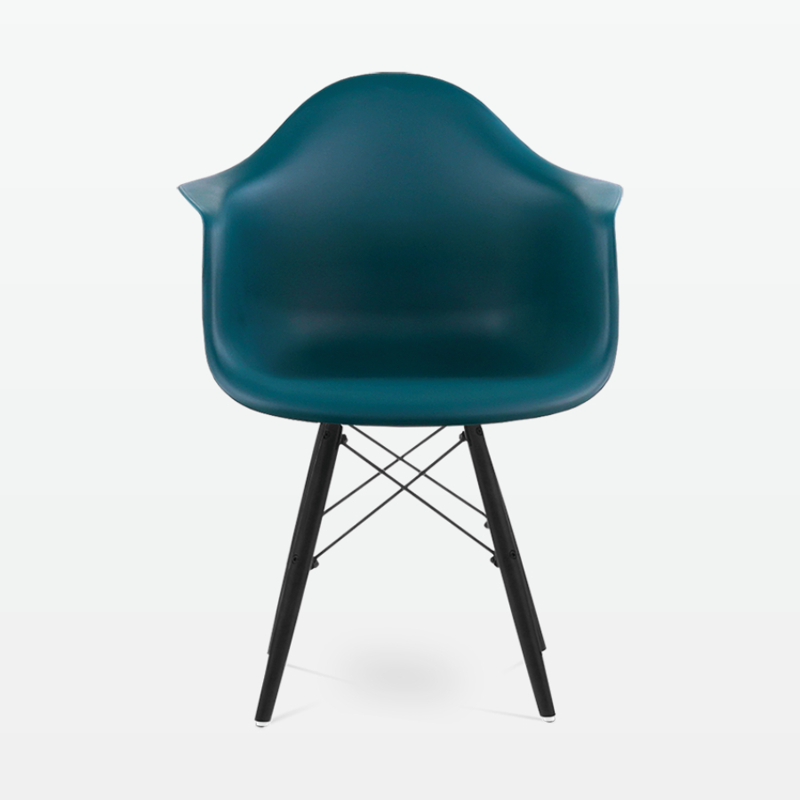 Designer Plastic Dining Armchair in Ocean & Black Wood Legs - front