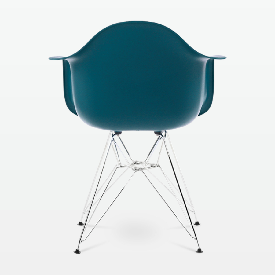 Designer Plastic Dining Armchair in Ocean & Chrome Metal Legs - back