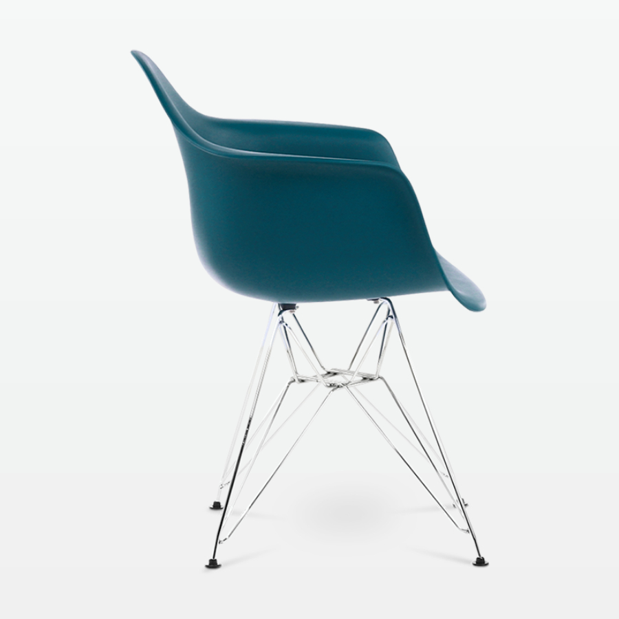 Designer Plastic Dining Armchair in Ocean & Chrome Metal Legs - side